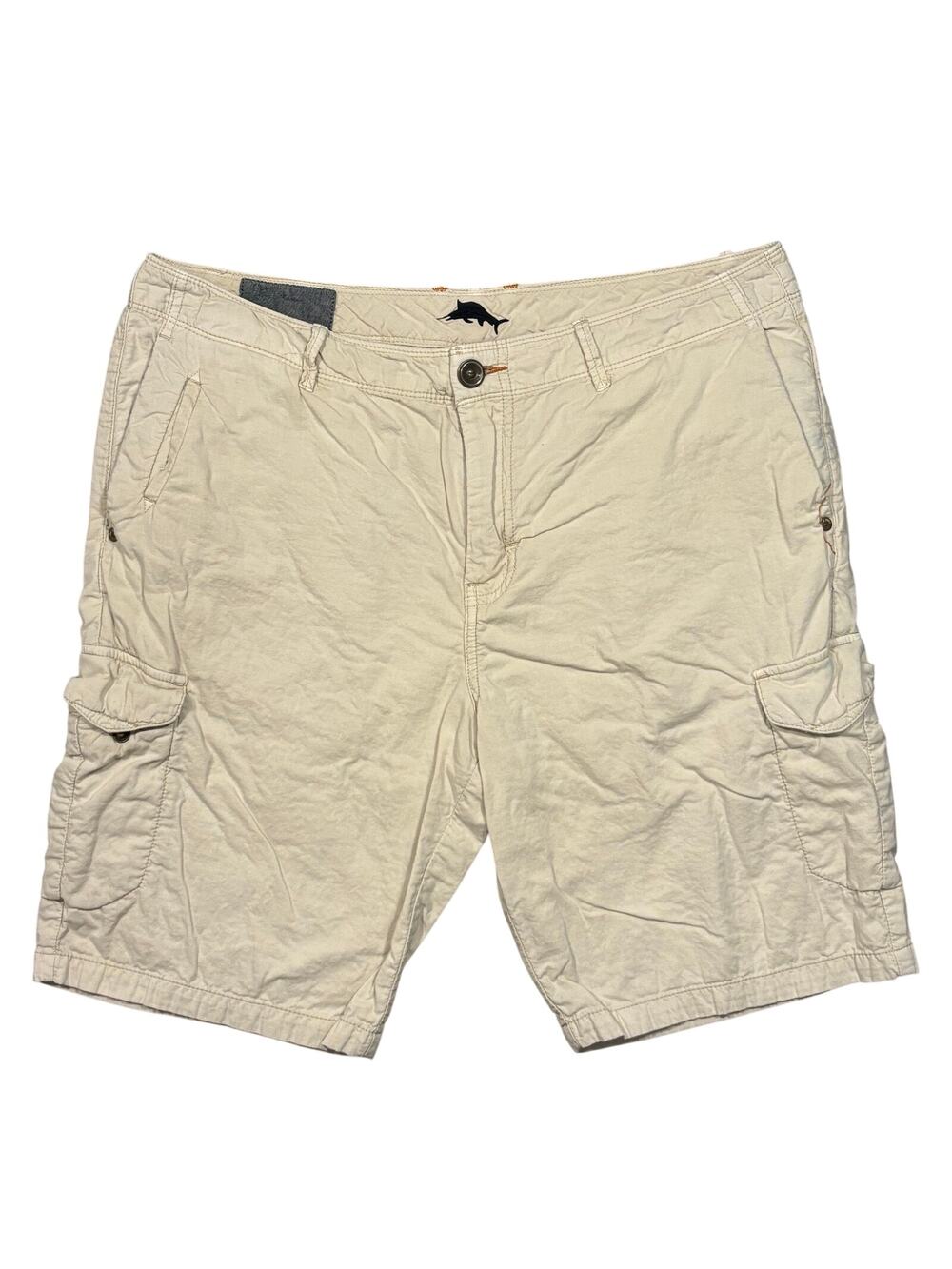 Tommy Bahama Light Khaki Chambray 100% Cotton Cargo Shorts Mens Size 36